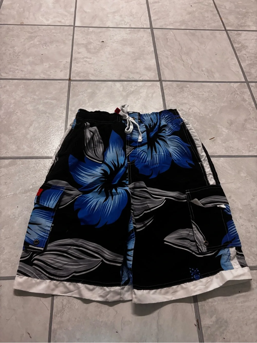 Men's Vintage B.Split Black & Blue Floral Swim Trunks size L